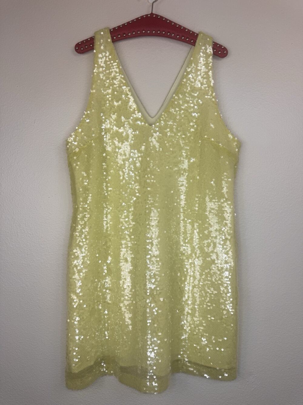 NWT A New Day Sleeveless V-Neck Sequin Mini Party Dress Lemon Lime Green Large